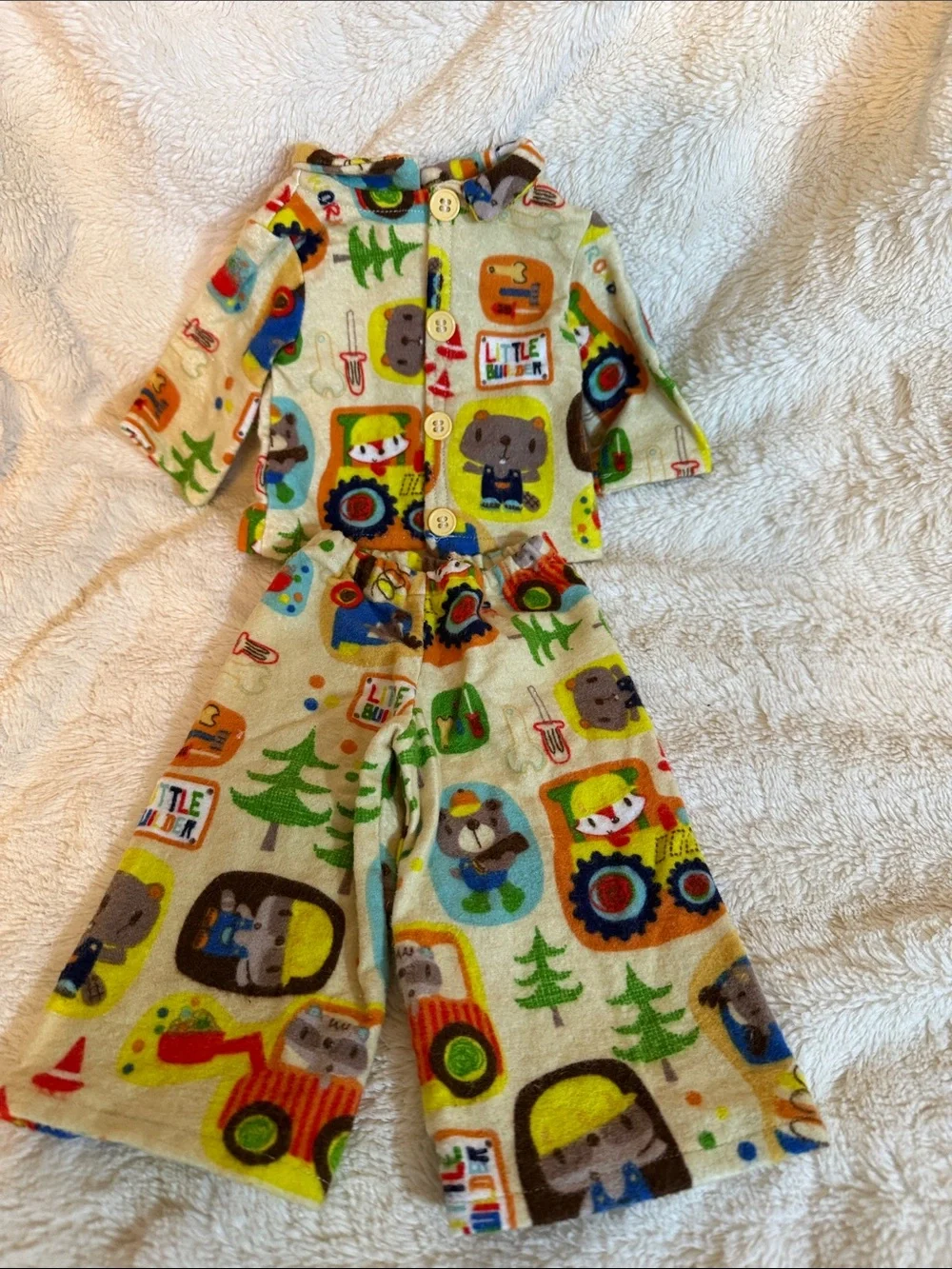 Little Builder Construction Bear Fleece Pajama Set Cream Multicolor 18